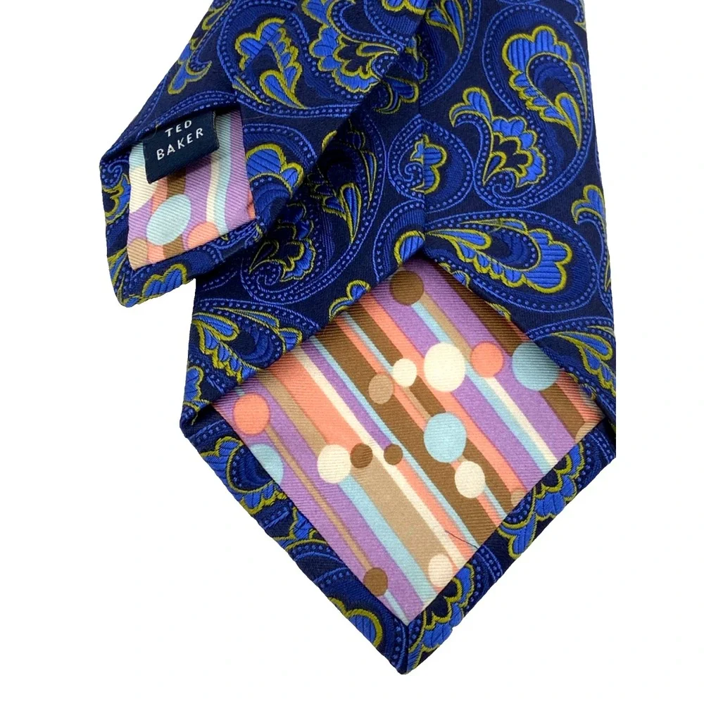 Ted‎ Baker London Mens Silk Necktie Blue Green Paisley Brocade Tie